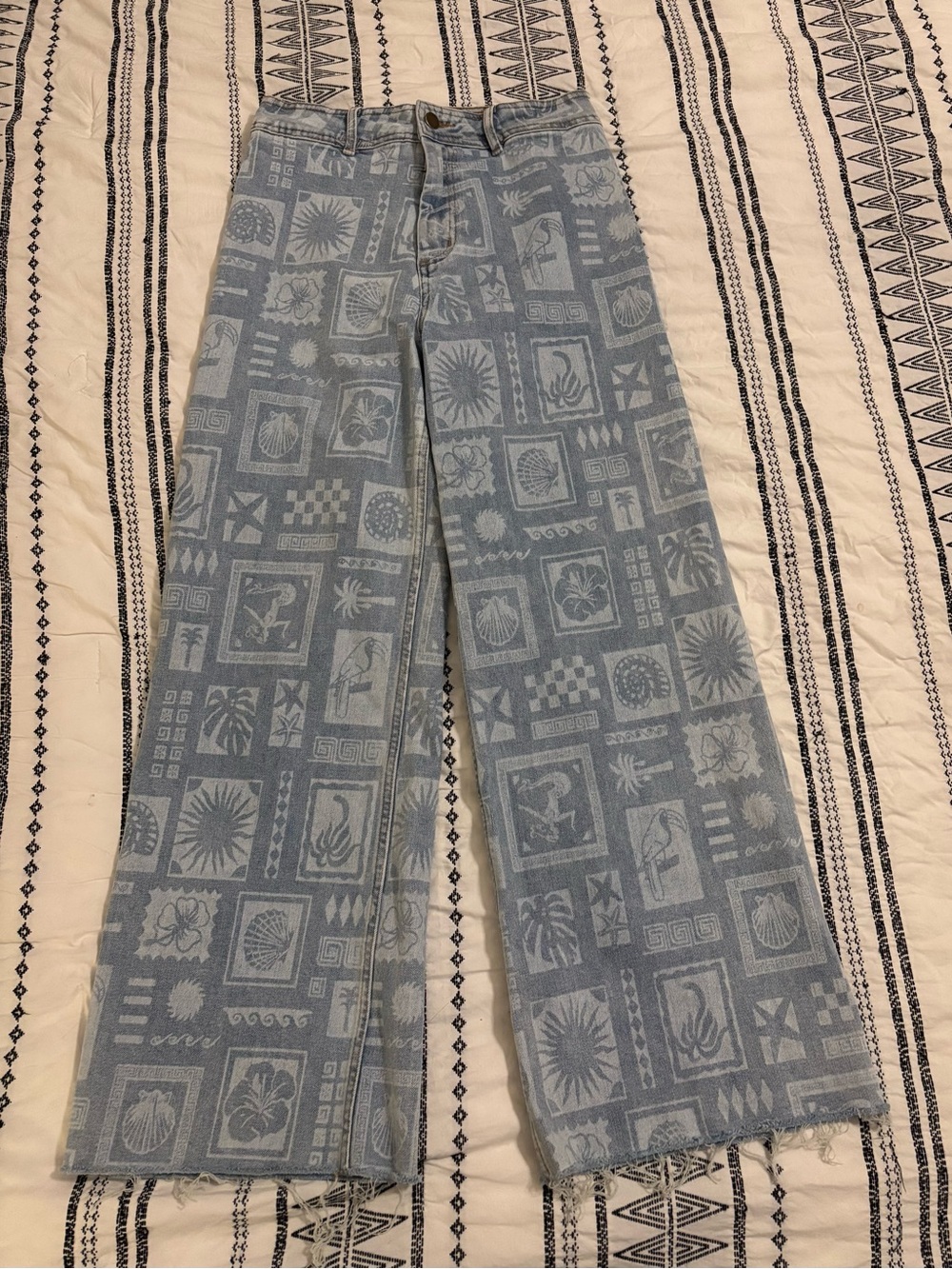 Rip Curl Light Blue Patterned Wide-Leg Jeans